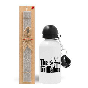 The Grillfather, Πασχαλινό Σετ, παγούρι μεταλλικό  αλουμινίου (500ml) & πασχαλινή λαμπάδα αρωματική πλακέ (30cm) (ΓΚΡΙ)