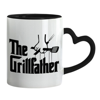 The Grillfather, Κούπα καρδιά χερούλι μαύρη, κεραμική, 330ml