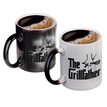 The Grillfather, Color changing magic Mug, ceramic, 330ml when adding hot liquid inside, the black colour desappears (1 pcs)