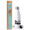 Easter Set, metallic stainless steel water bottle (750ml) & aromatic flat Easter candle (30cm) (TURQUOISE)