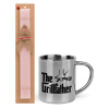 Easter Set, metallic thermal cup (300ml) & aromatic flat Easter candle (30cm) (PINK)