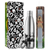 Easter Set, metallic stainless thermos flask (500ml) & scented flat Easter candle (30cm) (GRAY)