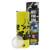 Neon Yellow Travel Tumbler, with metal straw (Stainless steel 304 Food grade, BPA free, 600ml)