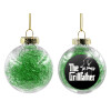 Στολίδι Χριστουγεννιάτικη μπάλα δένδρου διάφανη με πράσινο γέμισμα 8cm