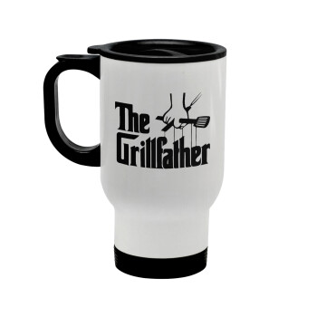 The Grillfather, Κούπα ταξιδιού ανοξείδωτη με καπάκι, διπλού τοιχώματος (θερμό) λευκή 450ml