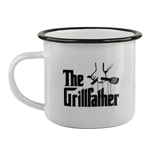 The Grillfather — Enamel mug with black rim, 360ml