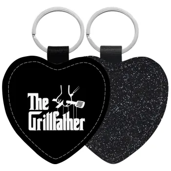 The Grillfather, Μπρελόκ PU δερμάτινο glitter καρδιά ΜΑΥΡΟ