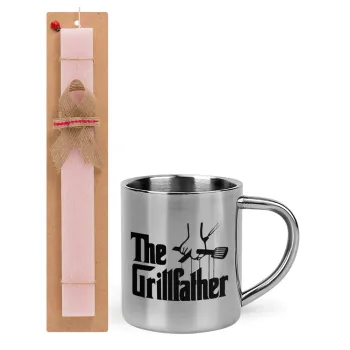 The Grillfather, Easter Set, metallic thermal cup (300ml) & aromatic flat Easter candle (30cm) (PINK)
