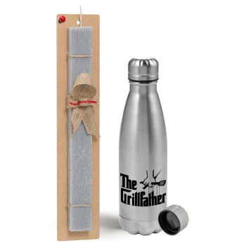 The Grillfather, Easter Set, metallic Inox water bottle (750ml) & aromatic flat Easter candle (30cm) (GRAY)