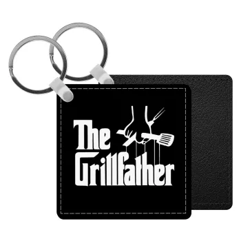 The Grillfather, Μπρελόκ Δερματίνη, τετράγωνο ΜΑΥΡΟ (5x5cm)