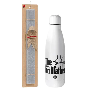 The Grillfather, Easter Set, metallic stainless thermos bottle (500ml) & scented flat Easter candle (30cm) (GRAY)