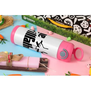The Grillfather, Easter candle, Childrens hot water bottle, stainless steel, with safety straw, PINK (500ml)