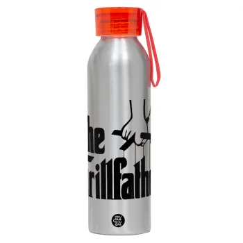 The Grillfather, Αλουμινένιο Αθλητικό Μπουκάλι 650ml – Ασημί με Κόκκινο Καπάκι και Λουράκι Σιλικόνης