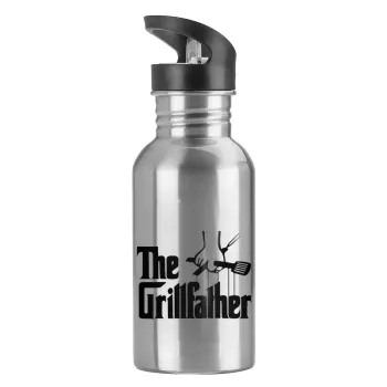 The Grillfather, Water bottle Silver with straw, stainless steel 600ml