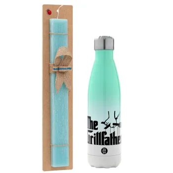 The Grillfather, Easter Set, Metallic green/white thermos (Stainless steel), double-walled, 500ml & scented flat Easter candle (30cm) (TURQUOISE)