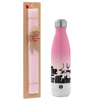 The Grillfather, Easter Set, Metallic pink/white (Stainless steel) thermos, double-walled, 500ml & aromatic flat Easter candle (30cm) (PINK)