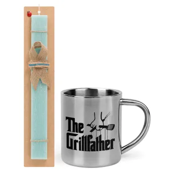 The Grillfather, Easter Set, metallic thermal cup (300ml) & aromatic flat Easter candle (30cm) (TURQUOISE)