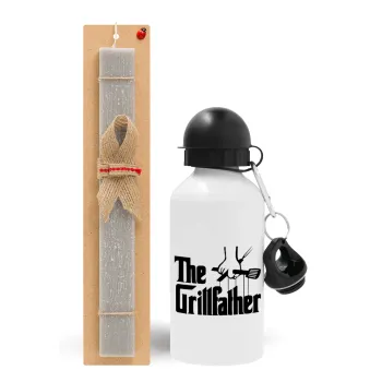 The Grillfather, Easter Set, metallic aluminum water bottle (500ml) & aromatic flat Easter candle (30cm) (GRAY)