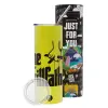 Neon Yellow Travel Tumbler θερμό, μεταλλικό καλαμάκι(Ανωξείδωτο 304 Food grade, BPA free, 600ml)