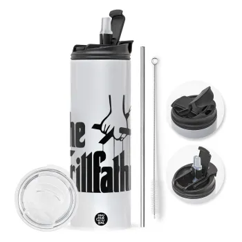 The Grillfather, Travel Tumbler θερμό με διπλό καπάκι, μεταλλικό καλαμάκι και βούρτσα καθαρισμού (Ανωξείδωτο 304 Food grade, BPA free, 600ml)