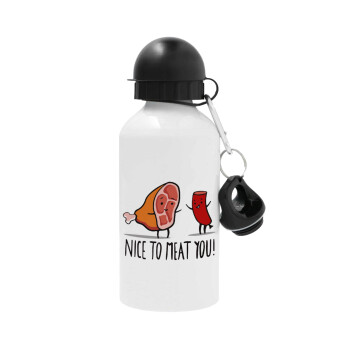 Nice to MEAT you, Metal water bottle, White, aluminum 500ml