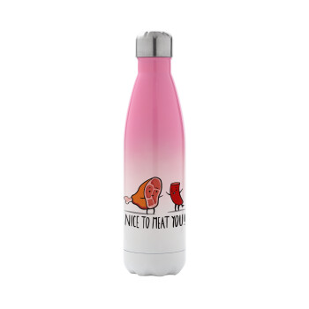 Nice to MEAT you, Metal mug thermos Pink/White (Stainless steel), double wall, 500ml