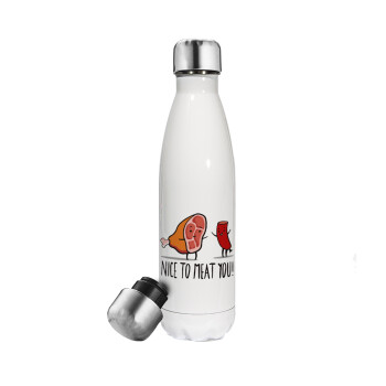 Nice to MEAT you, Metal mug thermos White (Stainless steel), double wall, 500ml