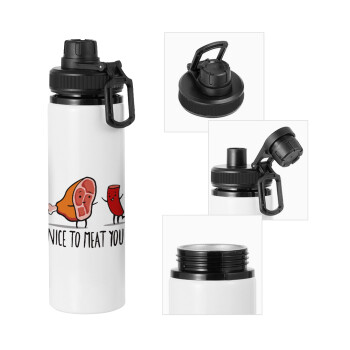 Nice to MEAT you, Metal water bottle with safety cap, aluminum 850ml