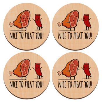 Nice to MEAT you, ΣΕΤ x4 Σουβέρ ξύλινα στρογγυλά plywood (9cm)