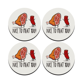 Nice to MEAT you, SET of 4 round wooden coasters (9cm)