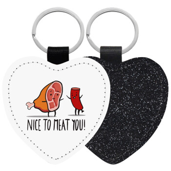 Nice to MEAT you, Μπρελόκ PU δερμάτινο glitter καρδιά ΜΑΥΡΟ