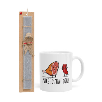 Nice to MEAT you, Easter Set, Ceramic Cup (330ml) & Easter aromatic flat candle (30cm) (GRAY)