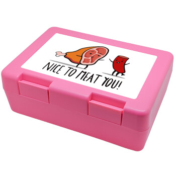 Nice to MEAT you, Children's cookie container PINK 185x128x65mm (BPA free plastic)
