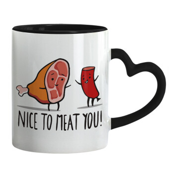 Nice to MEAT you, Mug heart black handle, ceramic, 330ml