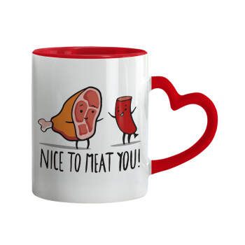 Nice to MEAT you, Κούπα καρδιά χερούλι κόκκινη, κεραμική, 330ml