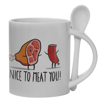 Nice to MEAT you, Ceramic coffee mug with Spoon, 330ml (1pcs)