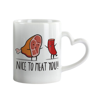 Nice to MEAT you, Mug heart handle, ceramic, 330ml