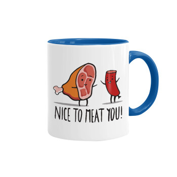 Nice to MEAT you, Mug colored blue, ceramic, 330ml