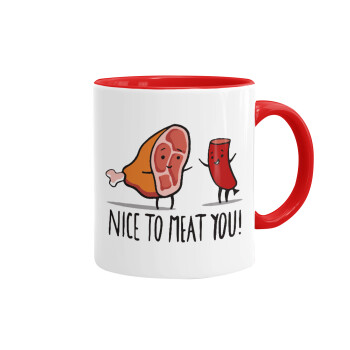 Nice to MEAT you, Mug colored red, ceramic, 330ml