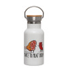 Metallic thermos (Stainless steel) White with wooden lid (bamboo), double-walled, 350ml