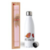 Easter Set, metallic stainless steel water bottle (750ml) & scented flat Easter candle (30cm) (PINK)