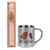 Easter Set, metallic thermal cup (300ml) & aromatic flat Easter candle (30cm) (PINK)
