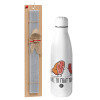 Easter Set, metallic stainless thermos bottle (500ml) & scented flat Easter candle (30cm) (GRAY)