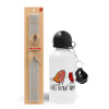 Easter Set, metallic aluminum water bottle (500ml) & aromatic flat Easter candle (30cm) (GRAY)