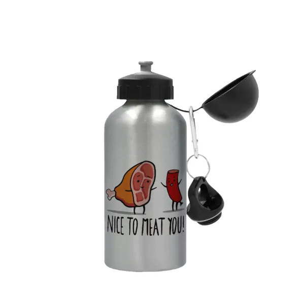 Nice to MEAT you — Metallic water jug, Silver, aluminum 500ml