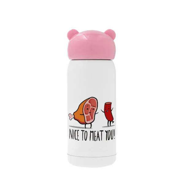 Nice to MEAT you — Ροζ ανοξείδωτο παγούρι θερμό (Stainless steel), 320ml