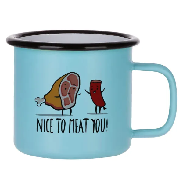 Nice to MEAT you — Κούπα Μεταλλική εμαγιέ ΜΑΤ σιέλ 360ml