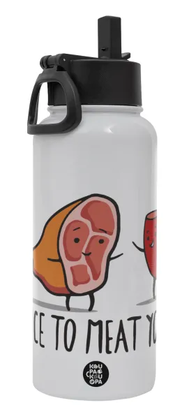 Nice to MEAT you — Metal mug thermo White with Straw and Spout Lid (Stainless steel), double wall, 950ml