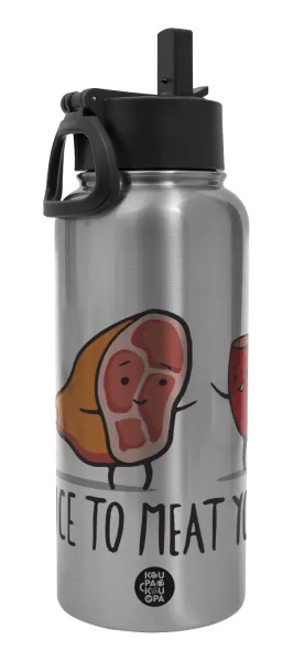 Nice to MEAT you — Metal mug thermo Silver with Straw and Spout Lid (Stainless steel), double wall, 950ml