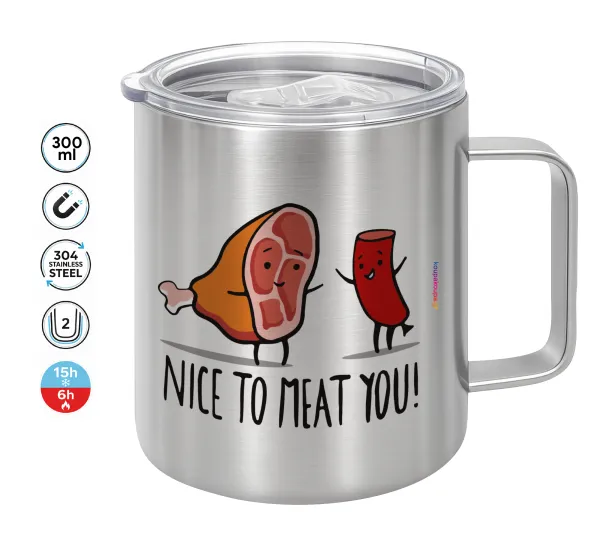 Nice to MEAT you — Double-walled stainless steel mug 300ml with temperature-retaining lid